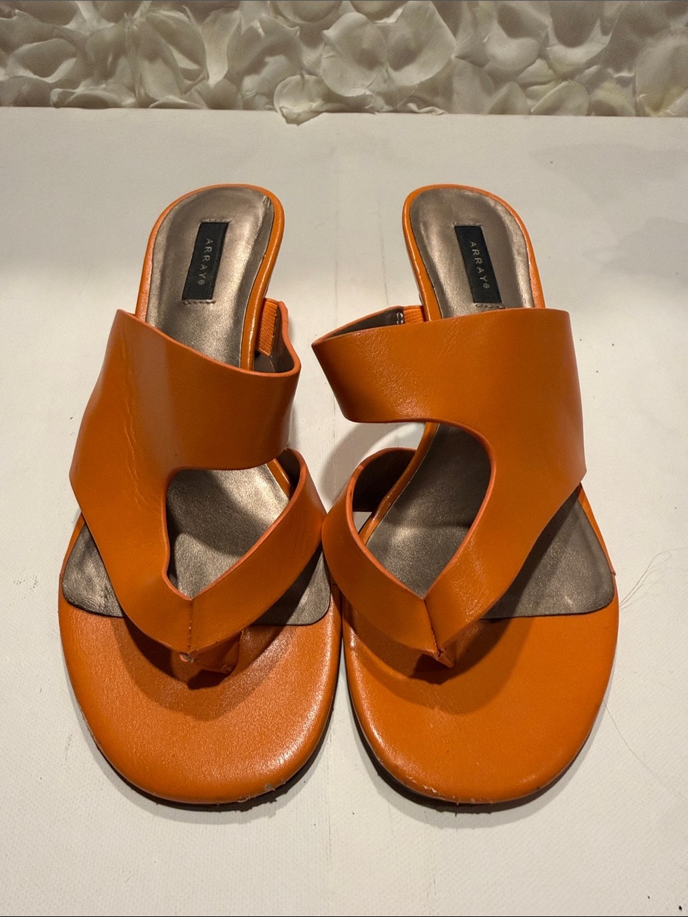 Array Orange Leather Cutout Slide Sandals for Women